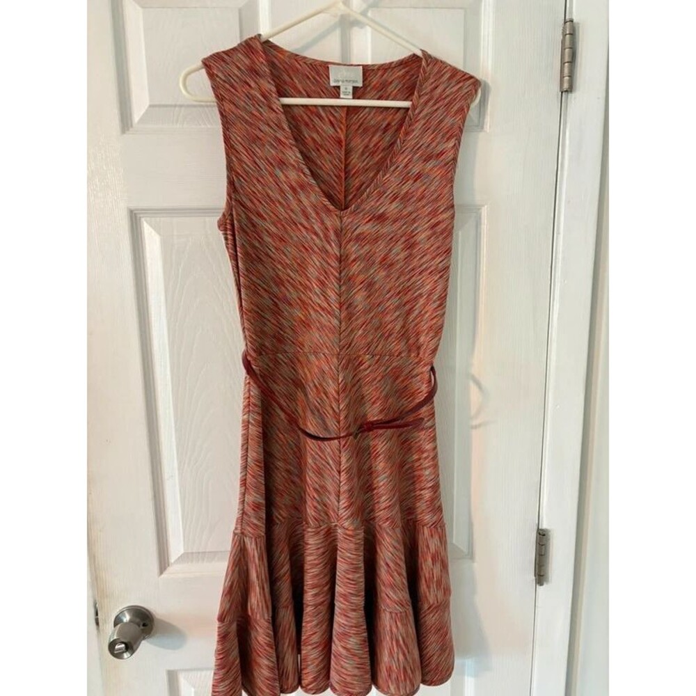 Rust Multicolor Striped Belted Ruffle Dress Size 6 - Picture 7 of 7